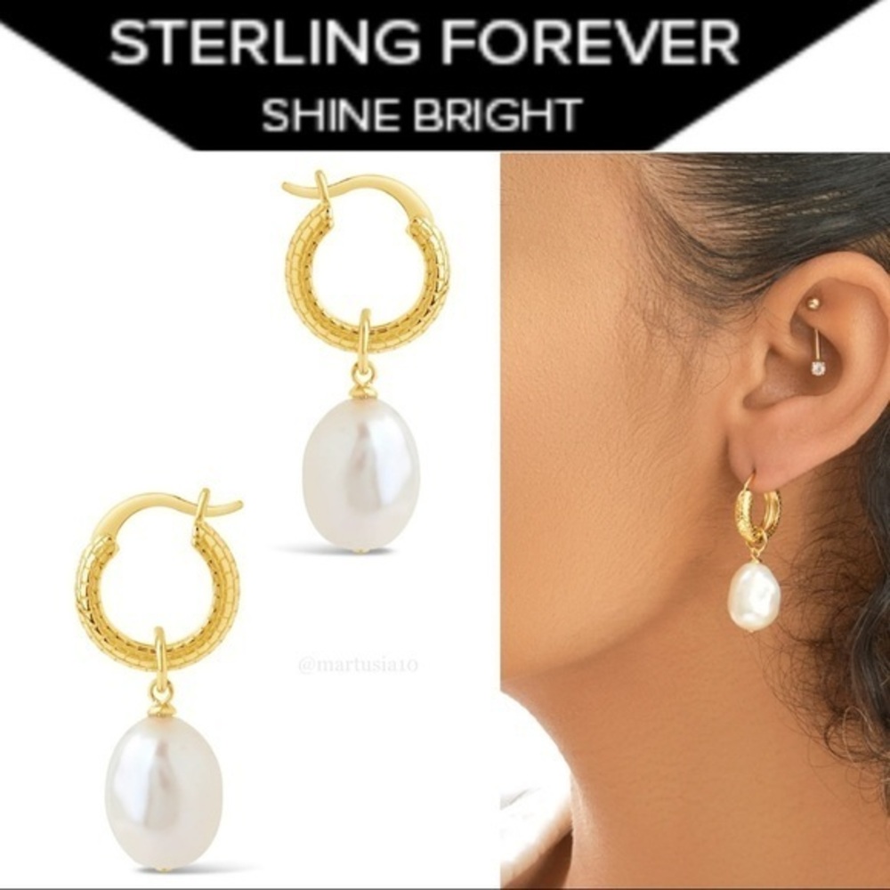 STERLING FOREVER Sterling Silver Imitation Pearl Drop Hoop Earrings 105$